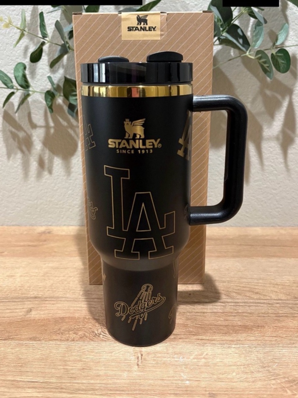 Stanley Black and Gold LA Dodgers Travel Mug with Handle